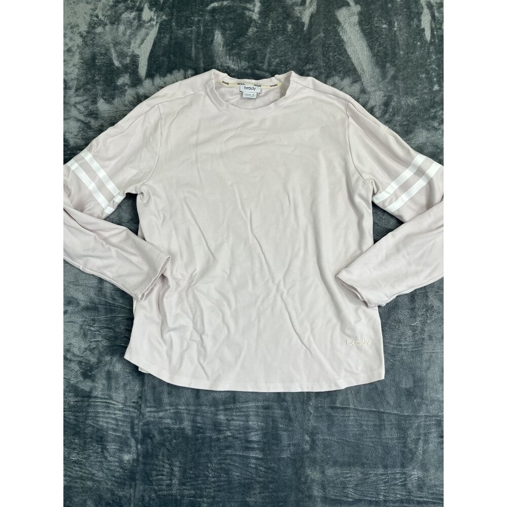 Brady Mens XL Beige Crew Neck Long Sleeve Shirt With White Striped Sleeves